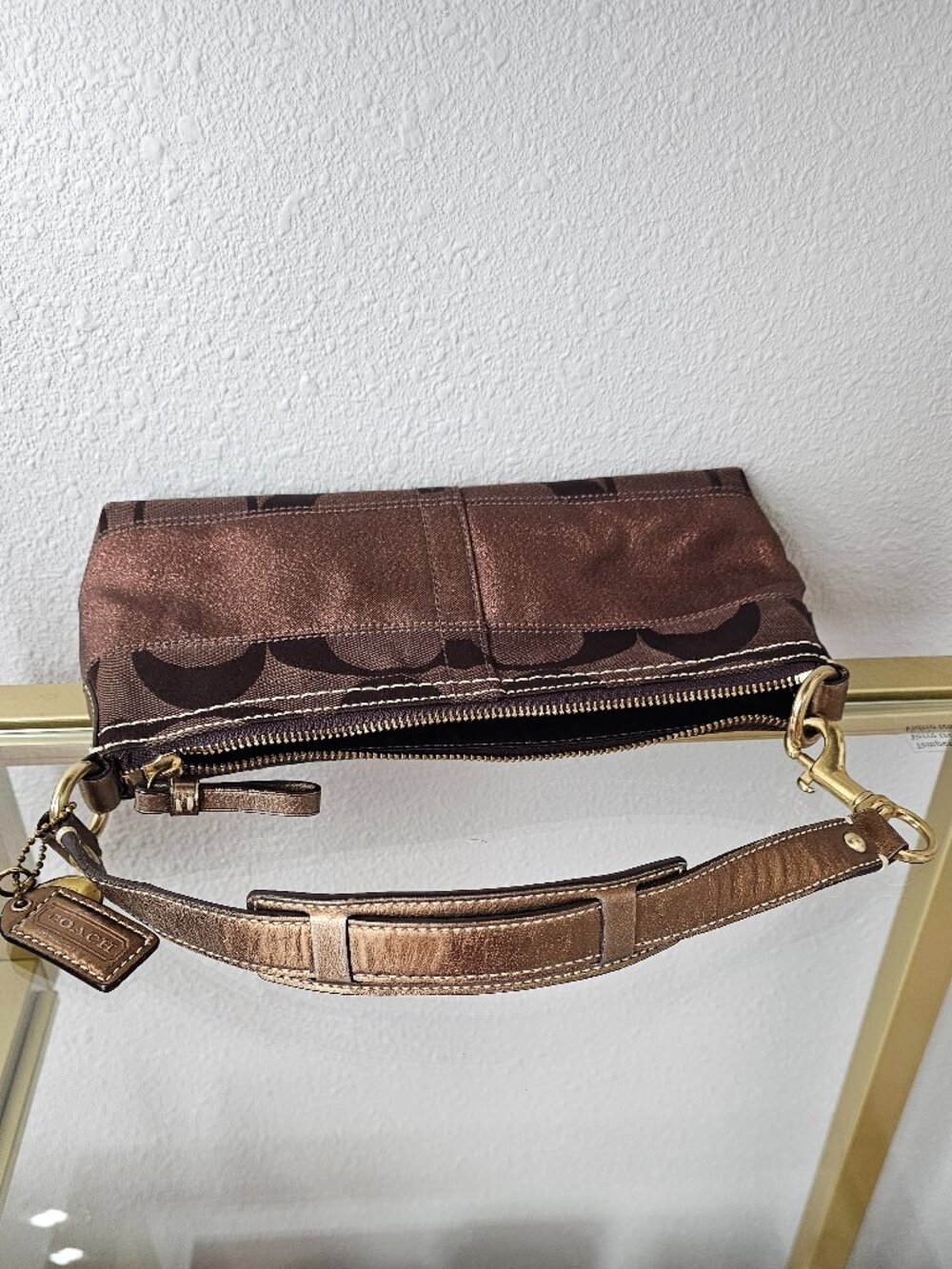 Vintage 2007 Coach Signature Stripe Demi Bag Brown Y2K 12096 - Picture 6 of 9